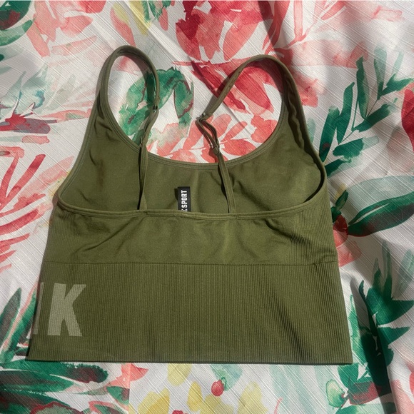 PINK Women’s Olive Green Victoria Secret Sports Bra Size Medium - Picture 2 of 5